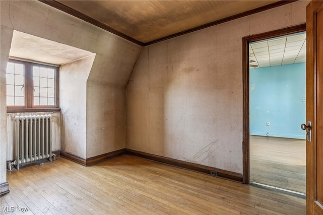 bonus room featuring radiator and light wood finished floors