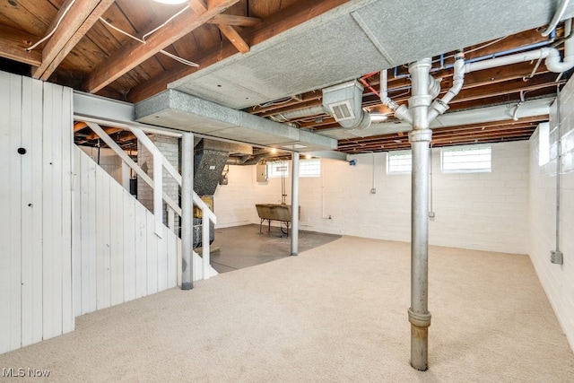 below grade area featuring carpet