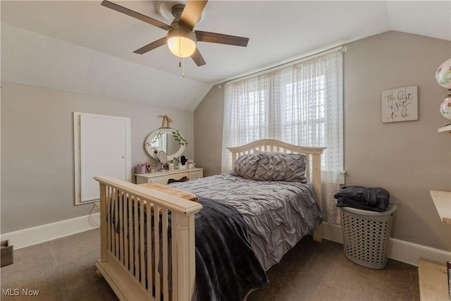 353 W N Ave, East Palestine, OH 44413 - carpeted bedroom with vaulted ceiling, ceiling fan, and baseboards