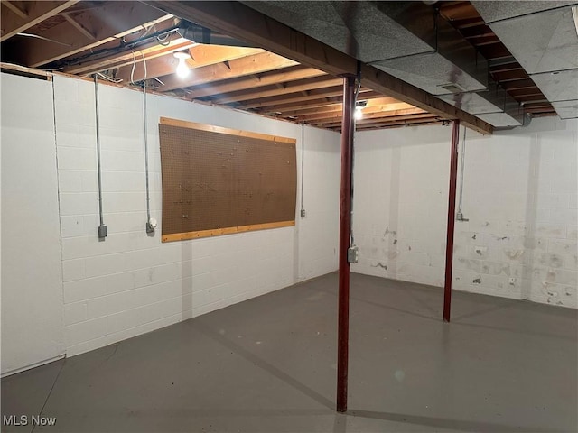 unfinished basement with concrete block wall