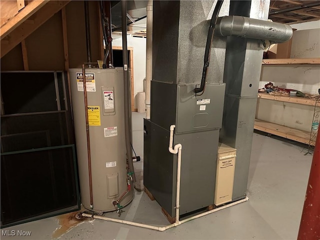 utility room with water heater and heating unit