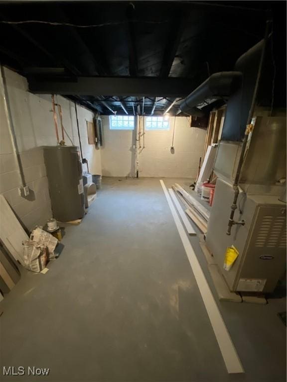 basement featuring gas water heater