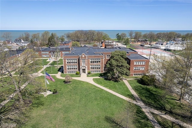 aerial view with a water view