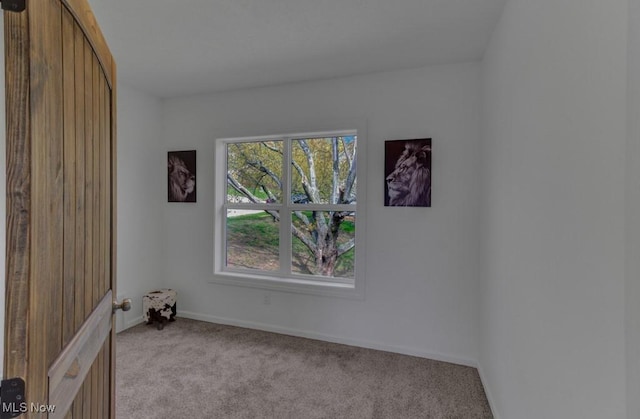 spare room with light carpet and baseboards