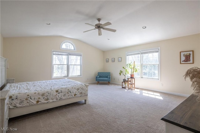 760 N Medina Line Rd, Akron, OH 44333 - bedroom with lofted ceiling, a ceiling fan, baseboards, and carpet floors