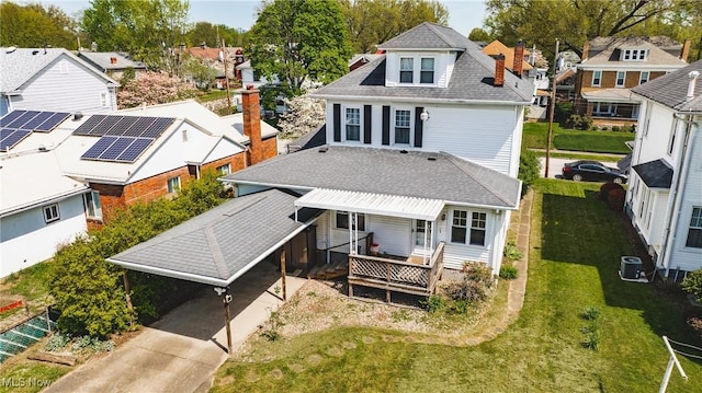 birds eye view of property with a residential view