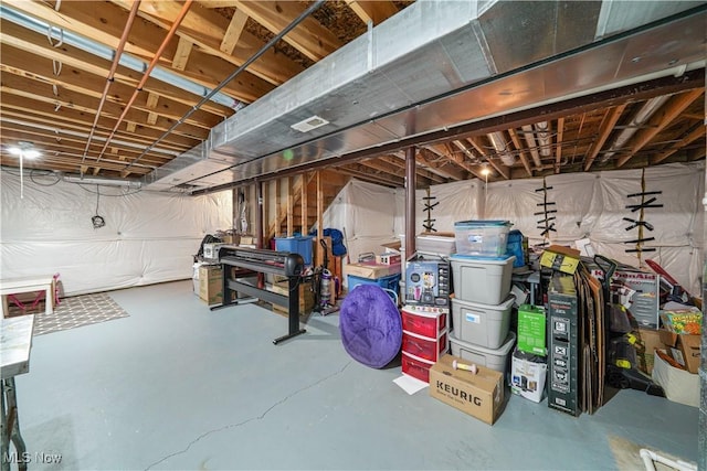 view of unfinished basement