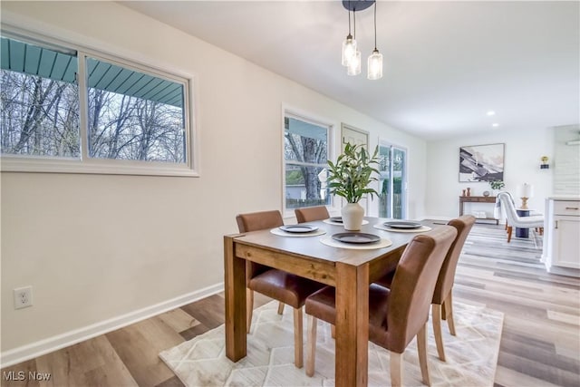 dining room featuring baseboards and light wood-style floors
