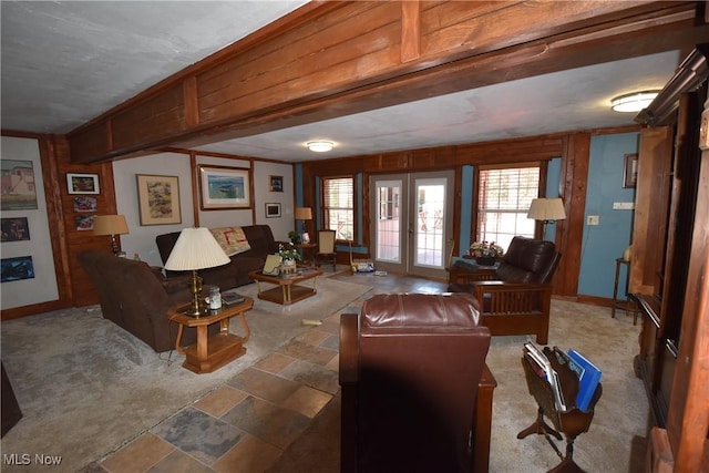 living room featuring baseboards