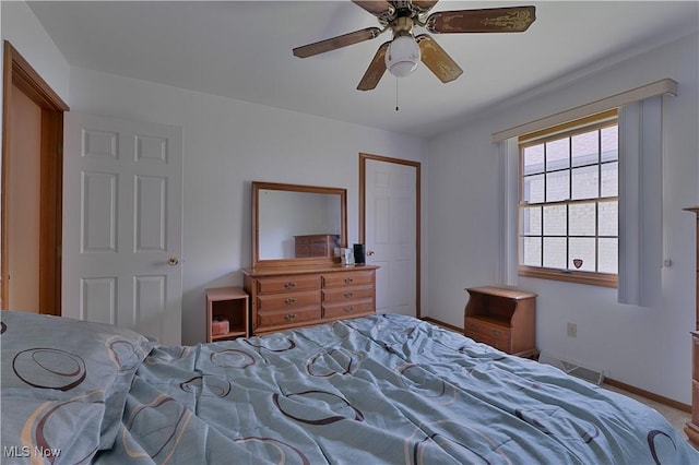 810 Southwestern Run Unit 19, Poland, OH 44514 - bedroom with visible vents, ceiling fan, and baseboards