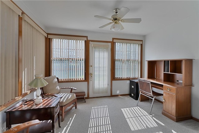 810 Southwestern Run Unit 19, Poland, OH 44514 - office featuring baseboards, light carpet, and ceiling fan