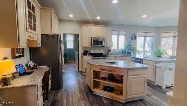 kitchen featuring dark wood-style floors, stainless steel appliances, a wealth of natural light, and a sink