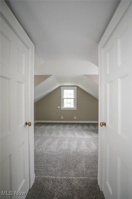 additional living space with baseboards, carpet, and vaulted ceiling