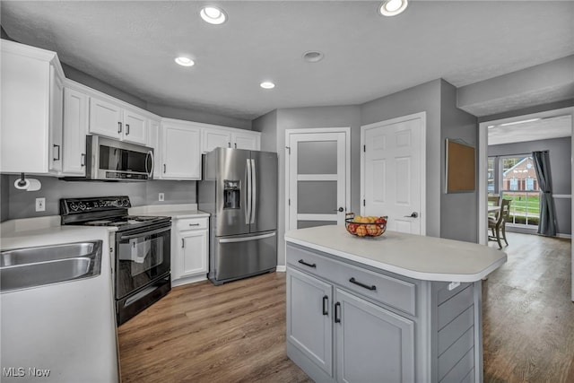 kitchen featuring light wood-type flooring, stainless steel appliances, and light countertops