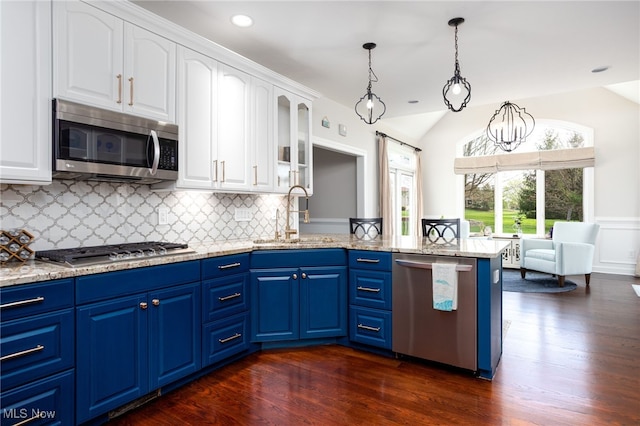 kitchen with white cabinetry, appliances with stainless steel finishes, dark wood-type flooring, and a sink