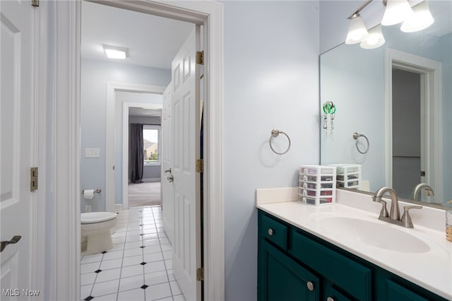 bathroom featuring toilet, tile patterned flooring, and vanity