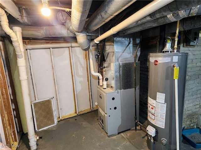 utility room with water heater and heating unit