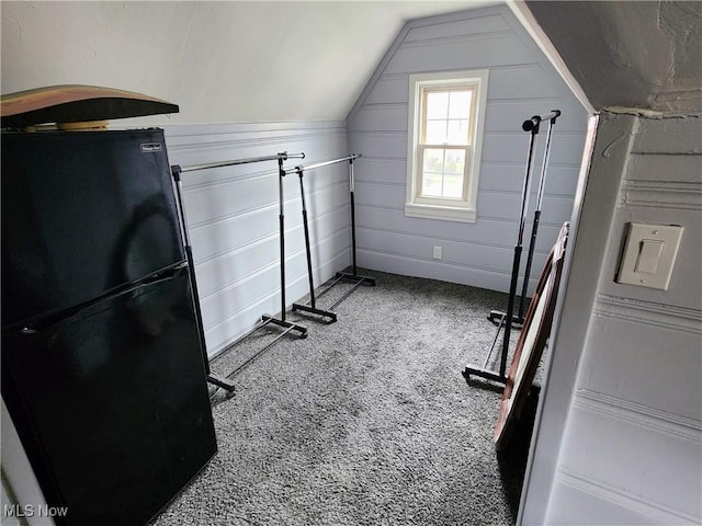 bonus room with lofted ceiling and carpet floors