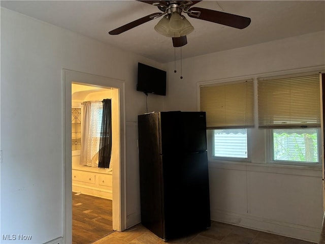 12608 Corlett Ave, Cleveland, OH 44105 - kitchen featuring freestanding refrigerator and a ceiling fan
