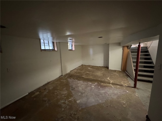 below grade area featuring stairs