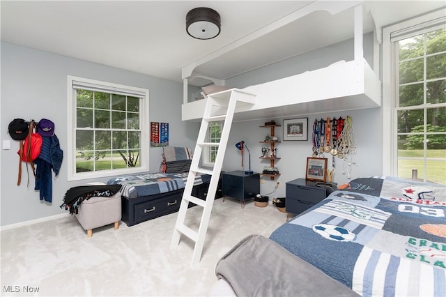 bedroom featuring carpet and multiple windows