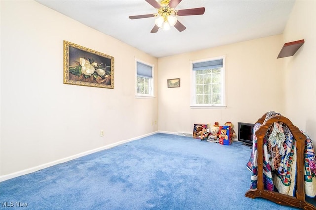 265 Putnam Ln, Weirton, WV 26062 - rec room featuring carpet flooring, baseboards, and a ceiling fan