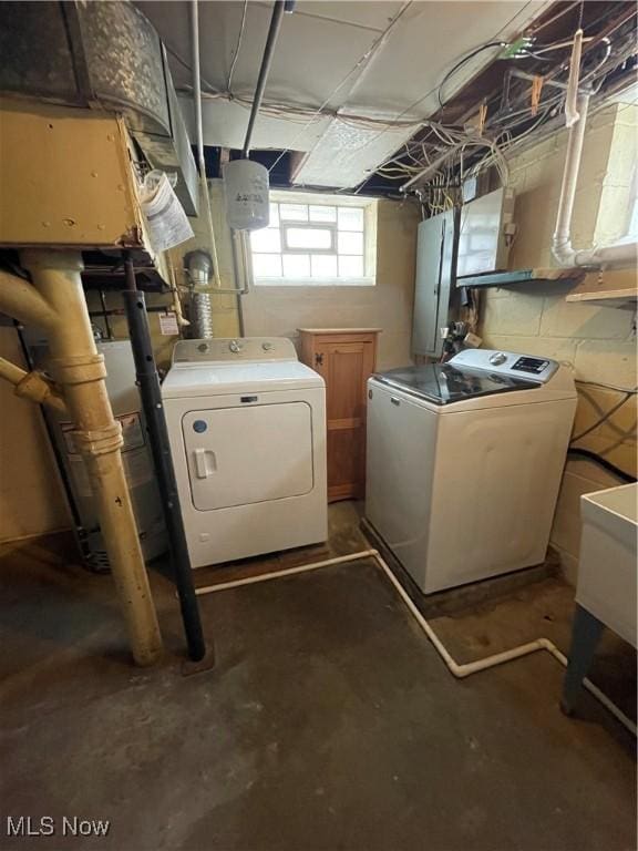 below grade area with separate washer and dryer
