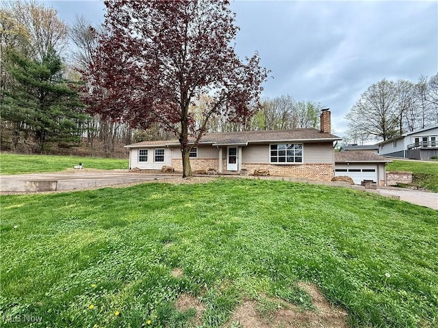 83 Oneida Trl, Malvern, OH 44644 - ranch-style house with a chimney, brick siding, a front lawn, and driveway