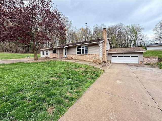 83 Oneida Trl, Malvern, OH 44644 - single story home featuring a chimney, brick siding, a garage, and a front yard
