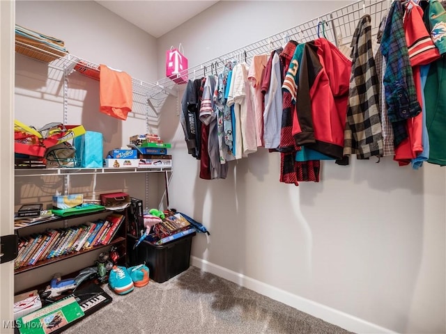 spacious closet featuring carpet floors