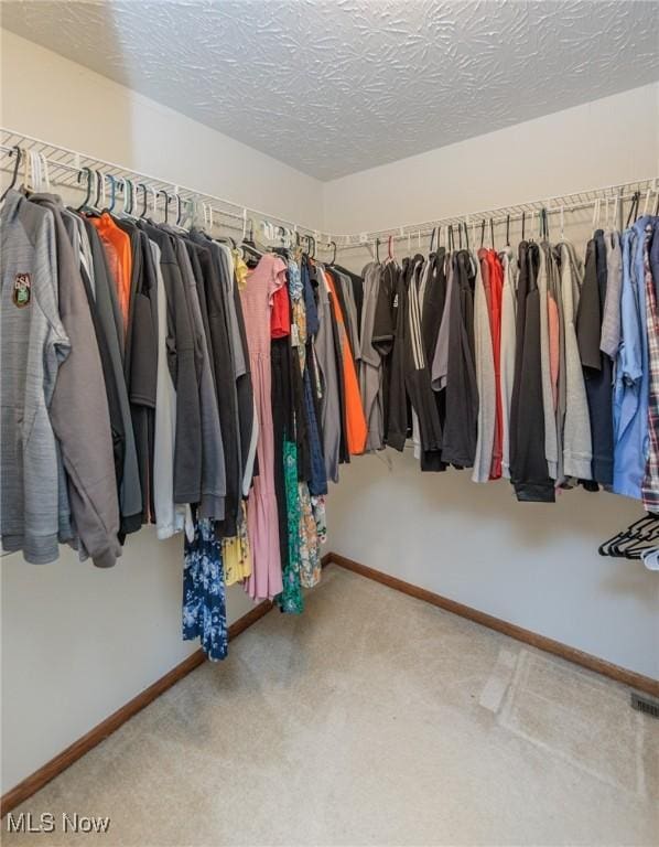 walk in closet featuring carpet floors
