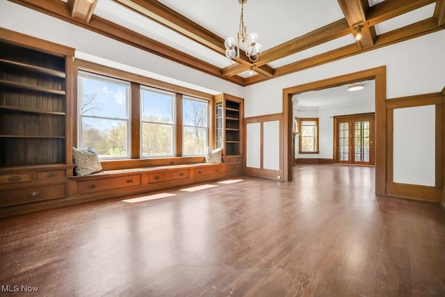 1357 E Blvd Unit 2, Cleveland, OH 44106 - interior space featuring a chandelier, coffered ceiling, baseboards, beam ceiling, and wood finished floors