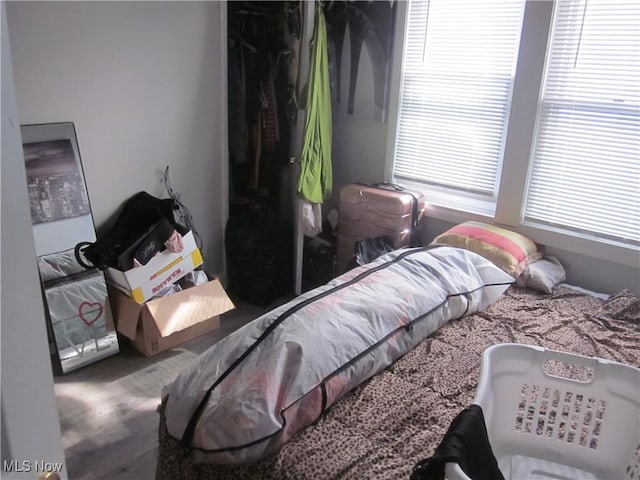 bedroom with a closet and wood finished floors