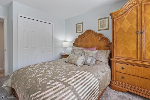 bedroom with a closet and carpet floors