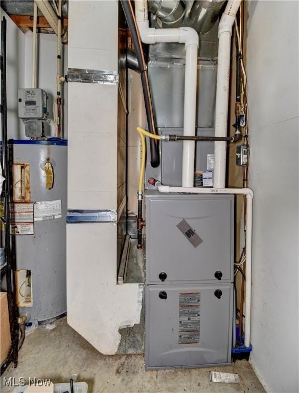 utilities featuring water heater and heating unit