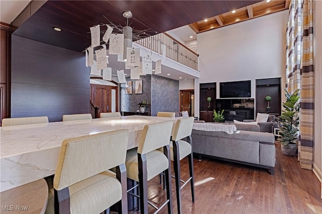 3601 Chapelton Ct, Richfield, OH 44286 - kitchen with a towering ceiling, hardwood / wood-style floors, and recessed lighting