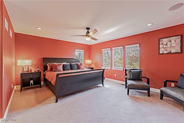 3601 Chapelton Ct, Richfield, OH 44286 - bedroom featuring baseboards, light carpet, recessed lighting, and ceiling fan