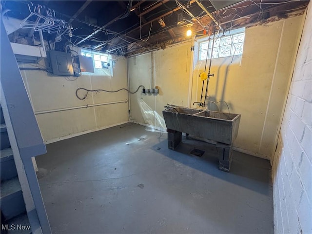 basement featuring electric panel
