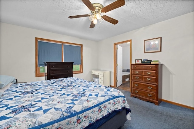 bedroom featuring baseboards, a ceiling fan, and carpet