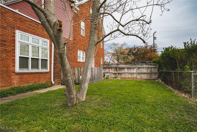 view of yard with a fenced backyard