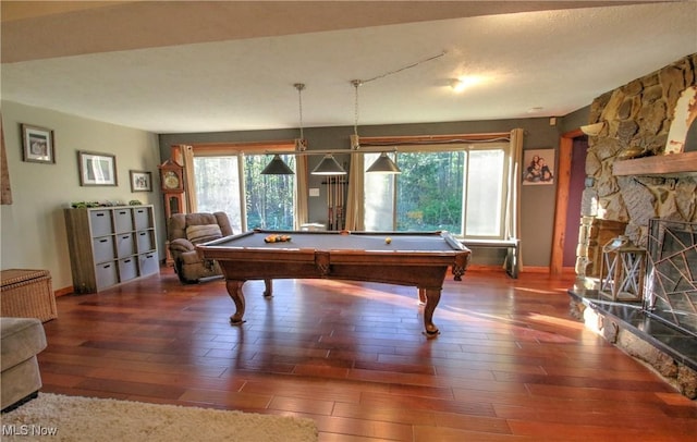 rec room with billiards, wood finished floors, and baseboards