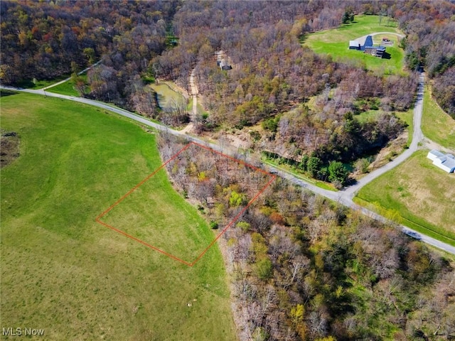 drone / aerial view featuring a view of trees