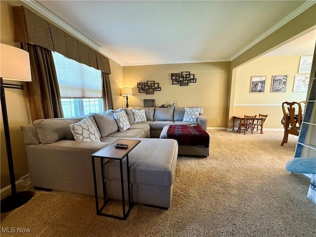 7455 Brushmore Ave NW, North Canton, OH 44720 - carpeted living area with ornamental molding and baseboards