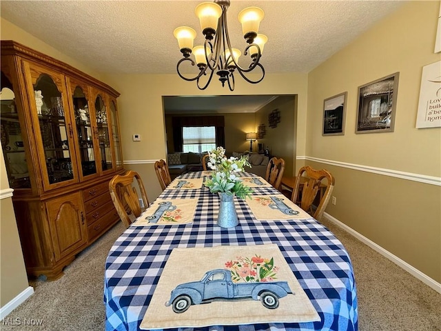 7455 Brushmore Ave NW, North Canton, OH 44720 - dining area featuring a chandelier, light colored carpet, and a textured ceiling
