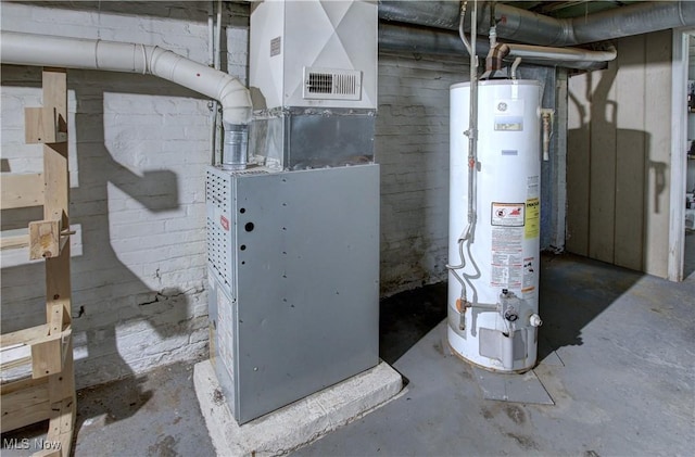 utility room with gas water heater and heating unit