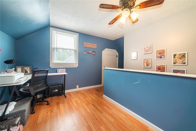 1741 Cambridge Rd, Coshocton, OH 43812 - office with a ceiling fan, lofted ceiling, wood finished floors, and baseboards