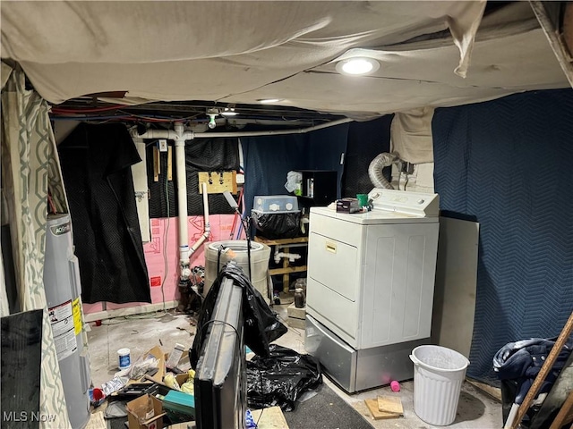 1125 Lafayette St, Zanesville, OH 43701 - unfinished below grade area with electric water heater and washer / clothes dryer