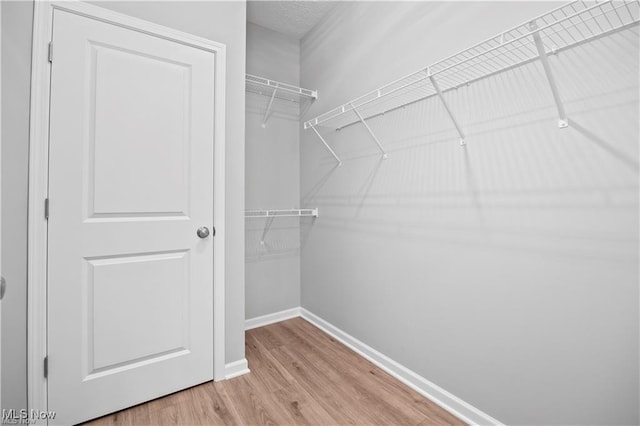 walk in closet with wood finished floors