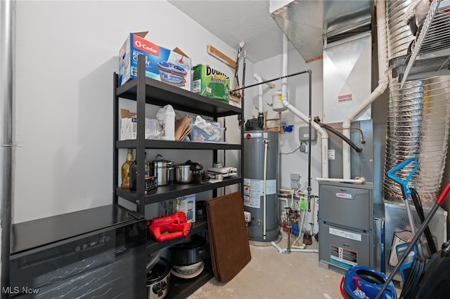 utilities with heating unit and gas water heater