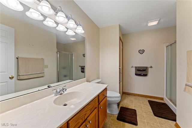 409 Pin Oak Pl, Campbell, OH 44405 - full bath featuring vanity, tile patterned flooring, toilet, baseboards, and a stall shower